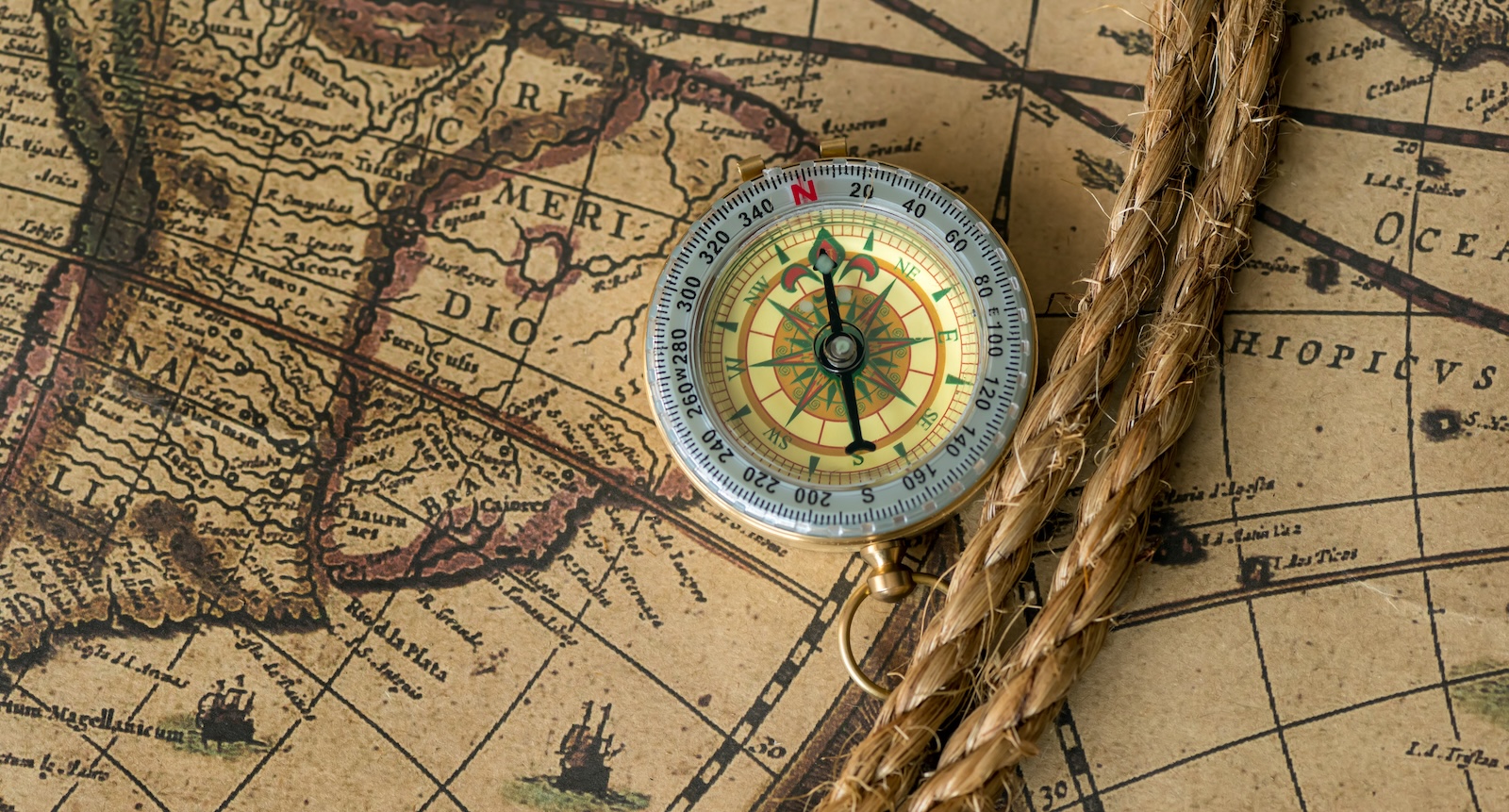 Old compass on vintage map with rope AI Skill Shift Framework for Growth
