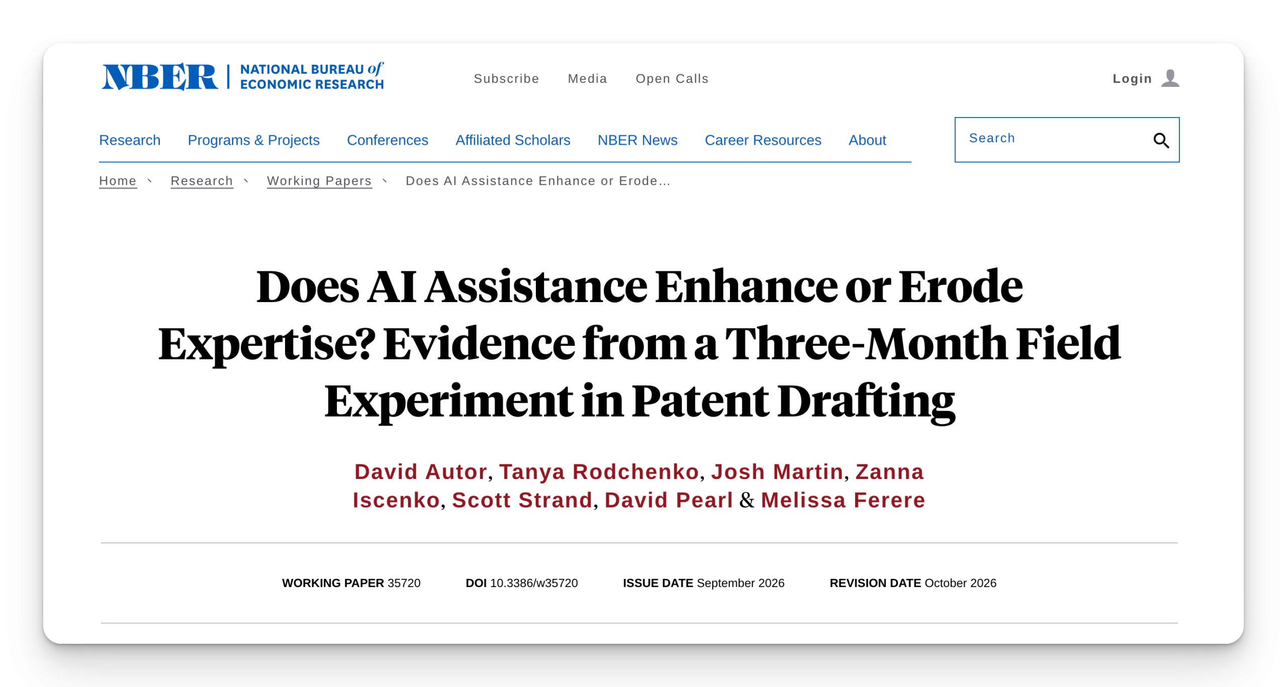 NBER working paper: Does AI Assistance Enhance or Erode Expertise?